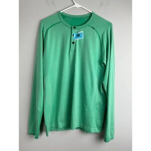 Lululemon Shirt Men's Medium Green Long Sleeve Henley Pullover Seamless Logo Run
